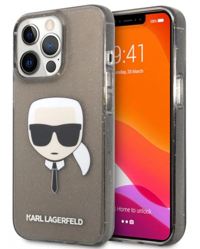 Калъф Karl Lagerfeld - Glitter Karl Head, iPhone 13 Pro, черен - 2